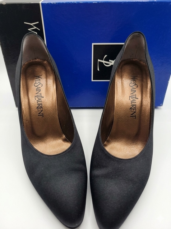 Yves Saint Laurent Shoes - Vintage Yves Saint Laurent Black Satin Pointed Toe Pumps